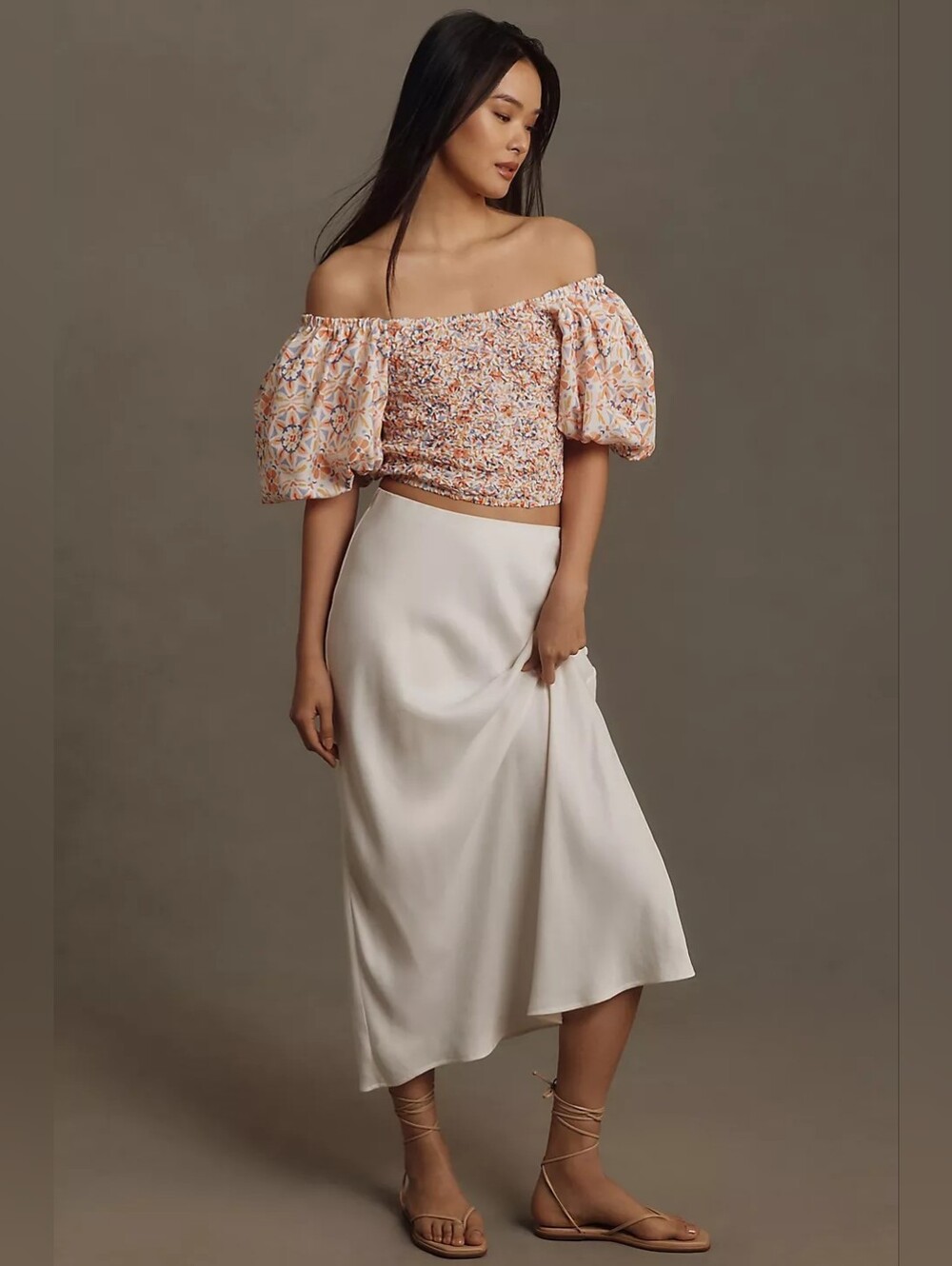 Anthropologie Dolan Off The Shoulder Textured Top in Orange Motif M Cottagecore - Picture 3 of 11